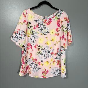 Liz Claiborne Women's Pink Floral Blouse - Size PS (Petite Small) - Cottagecore